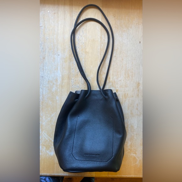 Kristopher Kon Black Leather Drawstring Bucket Bag - Picture 3 of 10